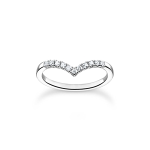 Ring - Ring V-form med vita stenar silver