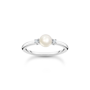 Ring - Ring pärla med vita stenar silver
