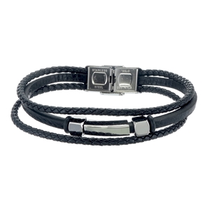 Armband - Herrarmband i skinn och stål, 3 radigt