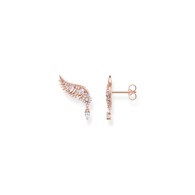 Örhänge - Stiftörhängen fenixvingar med rosa stenar roséguld