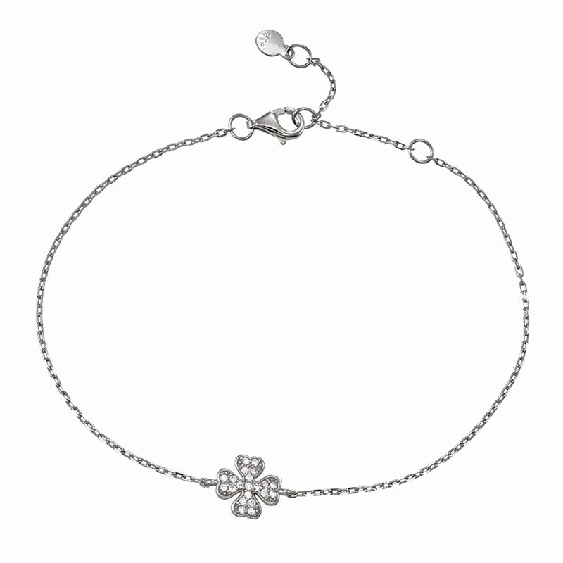 Armband - Armband silver, Vit blomma med Cubic Zirkonia strenar